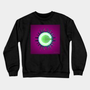 Virus Illumination - A Render of a Virus Cut in Half with Greenish Neon Light Inside on a Purple Background Crewneck Sweatshirt